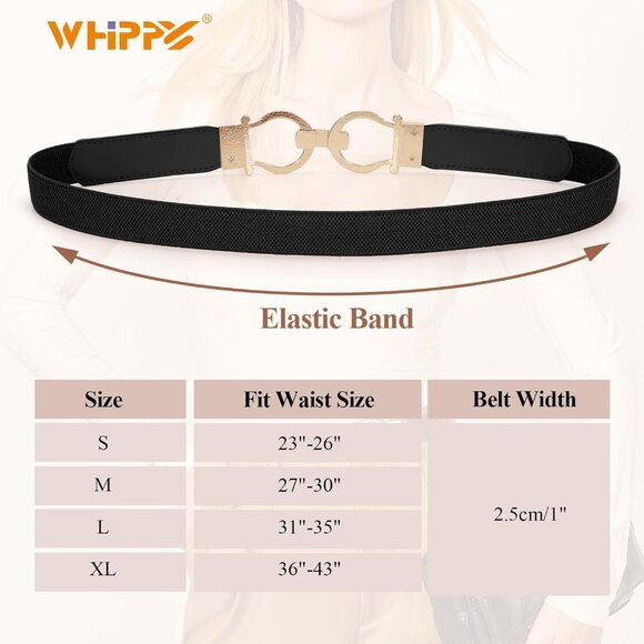 Skinny Elastic Belt Pack for Women Adjustable Fit Dress Waist Gold Buckle - Picture 5 of 5